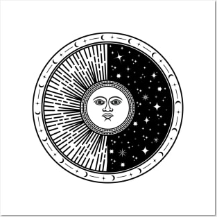 Sun Face, Stars And The Wheel Of Zodiac Posters and Art